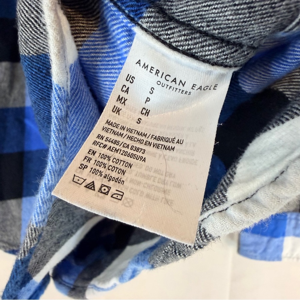 AMERICAN EAGLE Men’s Size S Shirt Button Down Blue Buffalo Plaid Flannel Classic - Picture 11 of 16